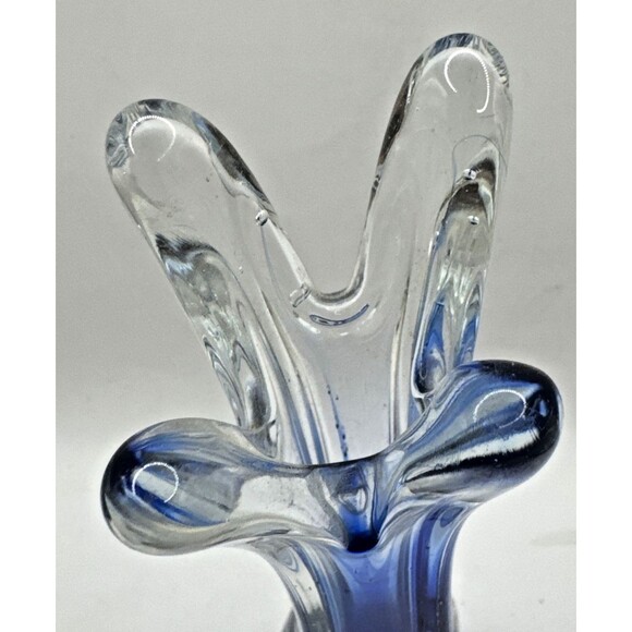 Vintage Walls flower MCM Cobalt Blue 4 Finger Swung Stretch Glass Vase 9.5” Tall - Picture 6 of 7